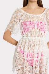 Swirl Lace Cover-Up Mini Dress - White