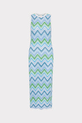 Multi Zig Zag Sleeveless Midi Dress - Blue Multi