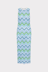 Multi Zig Zag Sleeveless Midi Dress - Blue Multi