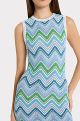 Multi Zig Zag Sleeveless Midi Dress - Blue Multi
