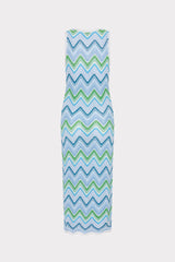 Multi Zig Zag Sleeveless Midi Dress - Blue Multi