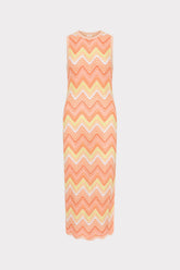 Multi Zig Zag Sleeveless Midi Dress - Coral Multi