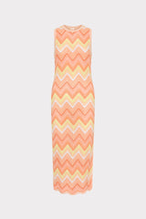 Multi Zig Zag Sleeveless Midi Dress - Coral Multi