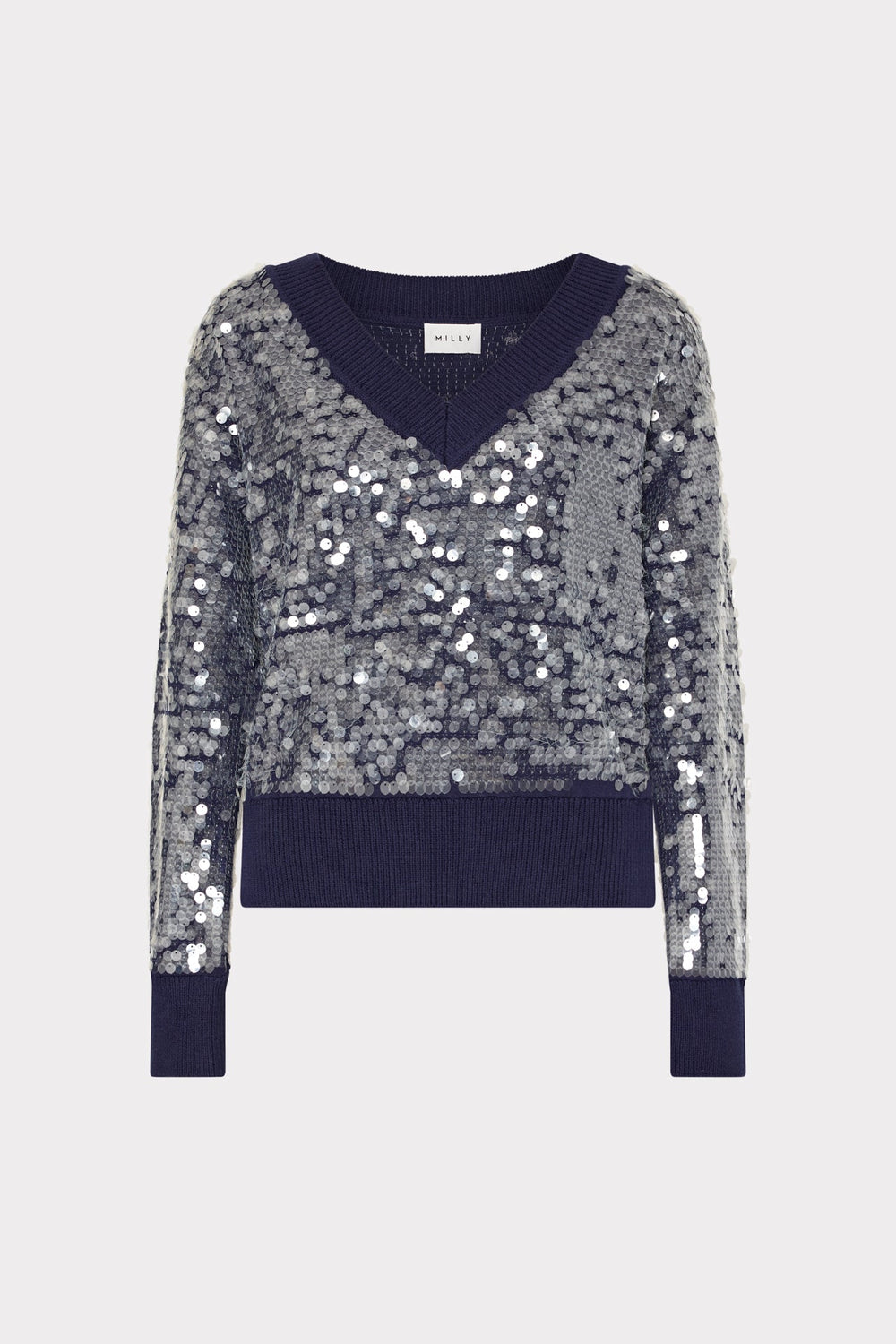 Ilaria Sequin V-Neck Sweater - Navy
