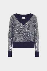 Ilaria Sequin V-Neck Sweater - Navy