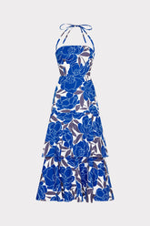 Camellia Floral Linen Maxi Dress - Blue Multi