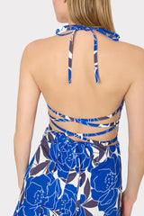 Camellia Floral Linen Maxi Dress - Blue Multi