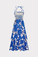 Camellia Floral Linen Maxi Dress - Blue Multi