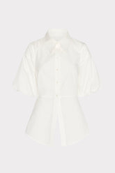 Tie Back Poplin Button Down Shirt - White