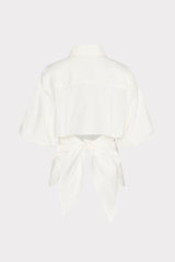 Tie Back Poplin Button Down Shirt - White