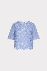 Floral Geo Combo Lace Top - Sky Blue