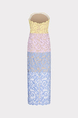 Kait Trois Color Lace Dress - Lavender/Blue/Yellow