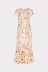 Tahlia Floral Sequins Embroidery Dress - Silver Multi