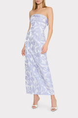 Tulip Jacquard Strapless Dress - Periwinkle/Multi