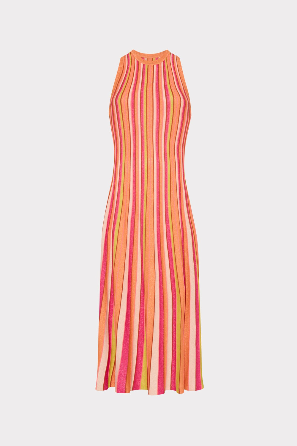 Multi Color Stripe Sleeveless Midi Dress - Coral Multi