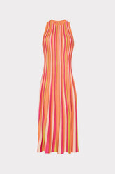 Multi Color Stripe Sleeveless Midi Dress - Coral Multi