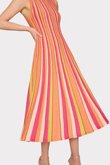 Multi Color Stripe Sleeveless Midi Dress - Coral Multi