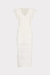 Lace Flutter Sleeve Knit Midi Dress - Ecru