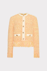 Textured Fringe Trim Cardigan - Orange Yellow Multi
