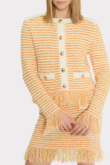 Textured Fringe Trim Cardigan - Orange Yellow Multi