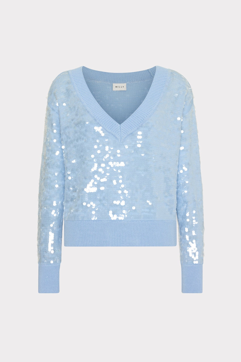 Ilaria Sequin V-Neck Sweater - Light Blue