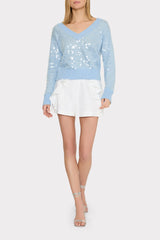 Ilaria Sequin V-Neck Sweater - Light Blue