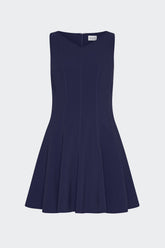 Sleeveless Stretch Cady Fit And Flare Dress - Navy