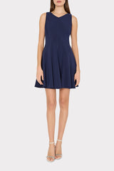 Sleeveless Stretch Cady Fit And Flare Dress - Navy