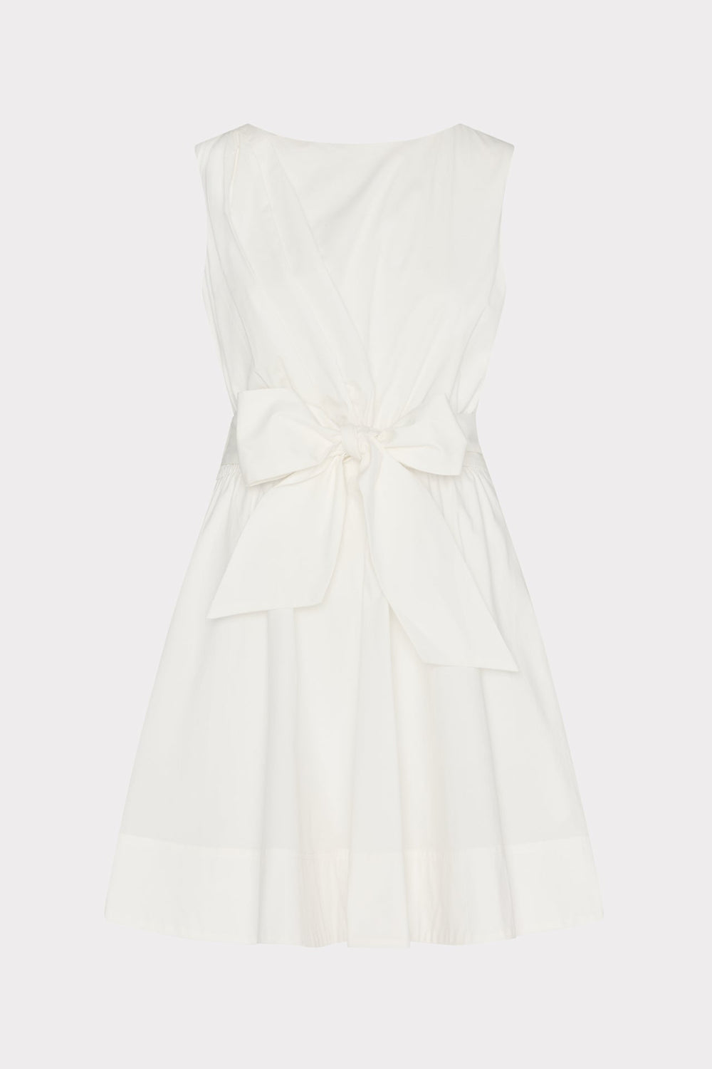 Draped Poplin Sleeveless Mini Dress - White