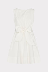 Draped Poplin Sleeveless Mini Dress - White