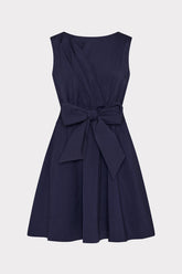 Draped Poplin Sleeveless Mini Dress - Navy