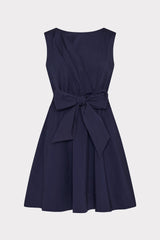 Draped Poplin Sleeveless Mini Dress - Navy