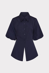 Tie Back Poplin Button Down Shirt - Navy