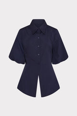 Tie Back Poplin Button Down Shirt - Navy
