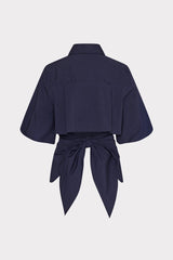 Tie Back Poplin Button Down Shirt - Navy