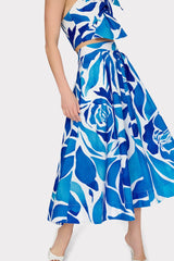 Juliet Dream Rose Midi Skirt - Teal Blue Multi
