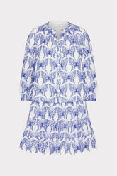 Tiered Butterfly Eyelet Mini Dress - White/Blue