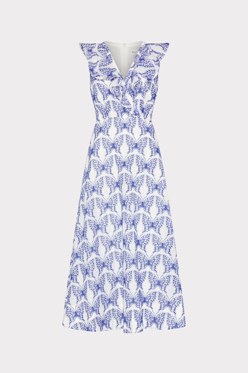 Butterfly Eyelet Ruffle Midi Dress - White/Blue