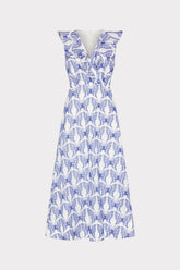 Butterfly Eyelet Ruffle Midi Dress - White/Blue