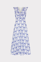 Butterfly Eyelet Ruffle Midi Dress - White/Blue