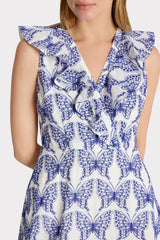 Butterfly Eyelet Ruffle Midi Dress - White/Blue