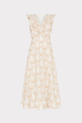 Butterfly Eyelet Ruffle Midi Dress - White/Tan