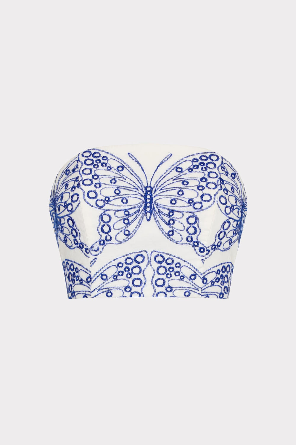 Butterfly Eyelet Strapless Crop Top - White/Blue