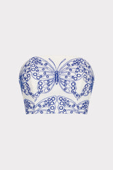 Butterfly Eyelet Strapless Crop Top - White/Blue