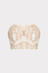 Butterfly Eyelet Strapless Crop Top - White/Tan