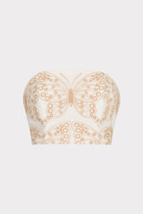 Butterfly Eyelet Strapless Crop Top - White/Tan