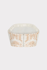 Butterfly Eyelet Strapless Crop Top - White/Tan