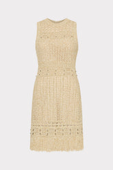 Beaded Fringe Knit Mini Dress - Beige Multi