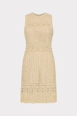 Beaded Fringe Knit Mini Dress - Beige Multi