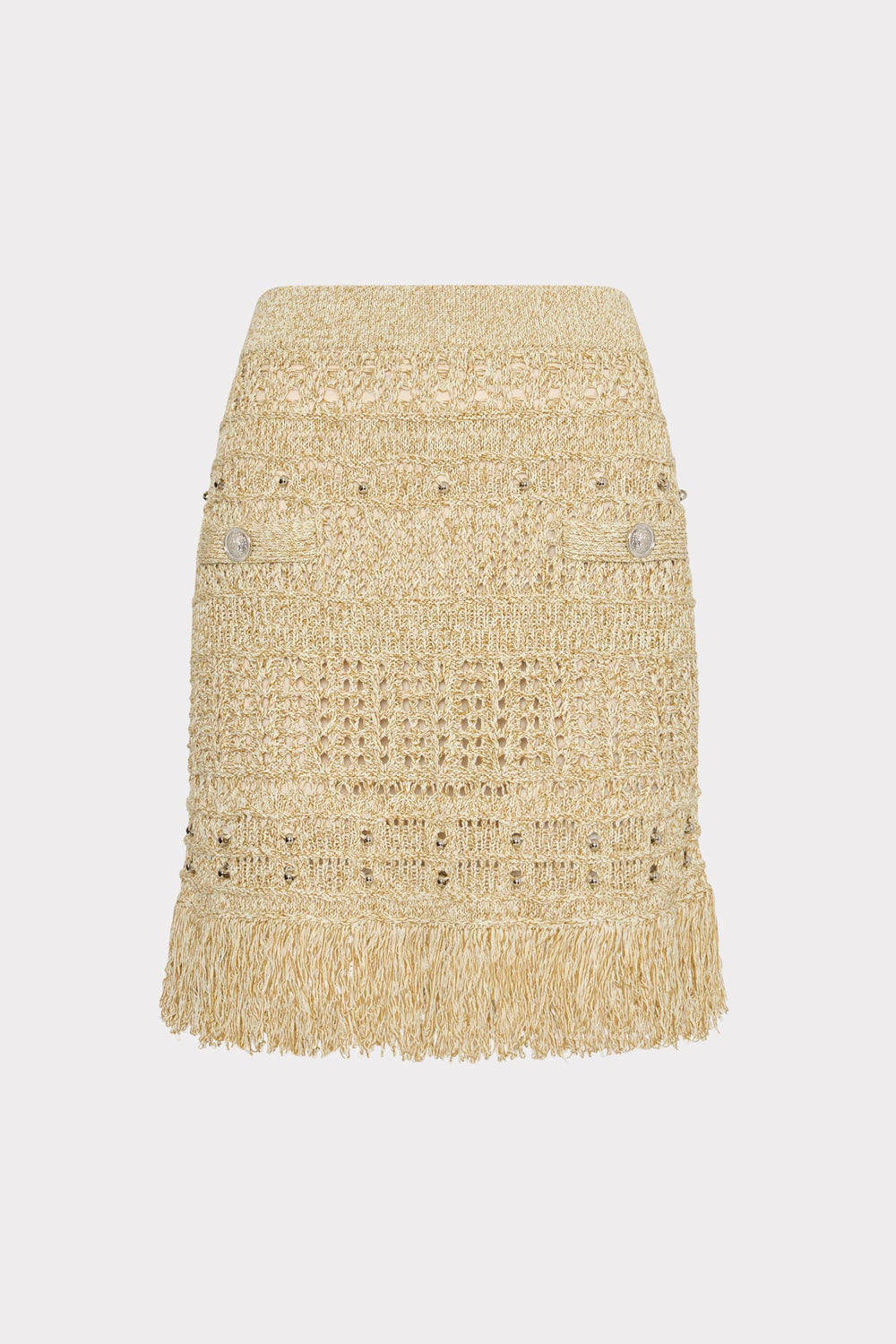 Beaded Fringe Knit Skirt - Beige Multi